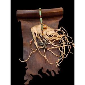 Vintage Sterling Silver 925 Accented Leather Hair Clip Shaman Native American